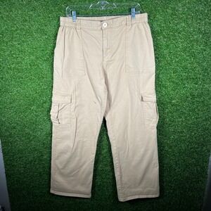 Lepunuo Mens XL Khaki Tan Cargo Pants Elastic Waist Straight Leg Utility